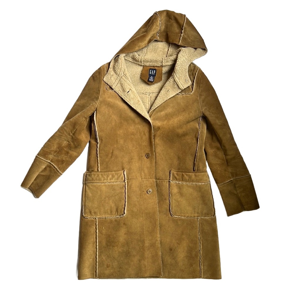 Y2K - Gap - Suede & Shearling Winter Hooded Coat- Women’s M